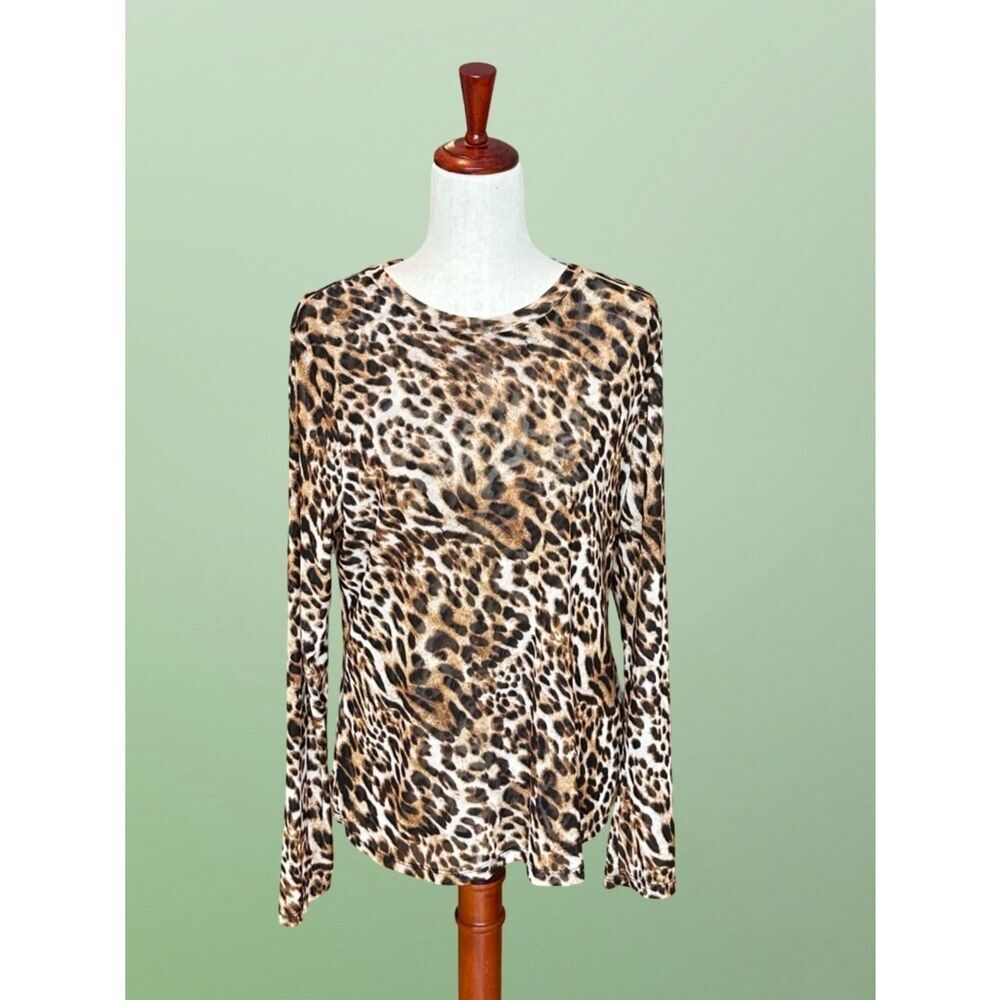 I.N.C. Long Sleeve Sheer Crew Neck Pullover Blouse Top Leopard Print XL - Picture 11 of 11